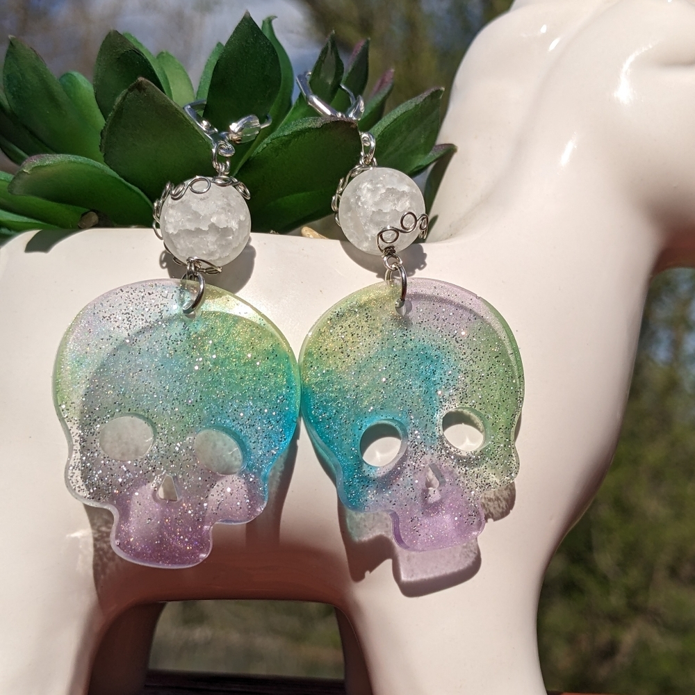 QUARTZ Crystals Earrings Handmade Wire Wrapped Pastel Sparkly Rainbow Cute